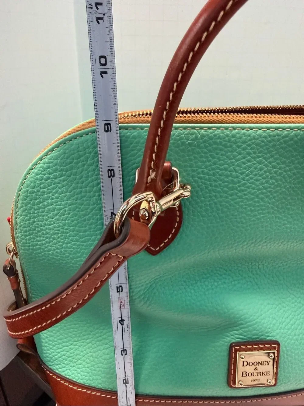 Dooney & Bourke Pebble Grain Zip Satchel Teal Green Leather Shoulder Bag